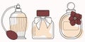 Parfum bootles icons line vector set. Line Art glass containers for aromatic liquids. Collection of toilet water. Cosmetic