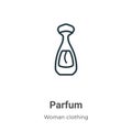 Parfum outline vector icon. Thin line black parfum icon, flat vector simple element illustration from editable woman clothing Royalty Free Stock Photo