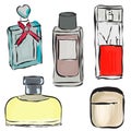 Parfume bottles sketch illustration.