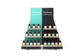 Parfume Bottles on a Wooden Store Product Display Showcase Rack Shelves. 3d Rendering