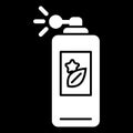 Parfume vector icon. White body spray illustration on black background. Solid linear beauty and care icon.