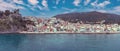 Parga, Epirus Greece. Aerial panoramic drone view of traditional Ionian coast city