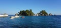 Parga, Greece, July 17 2018 Panoramic view of the small island opposite Parga with the small church Royalty Free Stock Photo