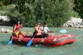 Parga, Greece, July 12 2018, Tourists take rafting lessons on the Acheron River