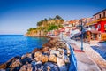 Parga, Greece. Picturesque coastal town in Epirus region, sunrise golden hour Royalty Free Stock Photo