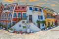 Parga, Greece, with traditional Greek colorful neoclassical mansions