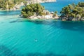 Parga sea island blue among green pine trees greece Royalty Free Stock Photo