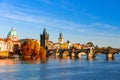 Pargue, view of the Lesser Bridge Tower and Charles Bridge (Karluv Most), Czech Republic.