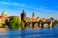 Pargue, view of the Lesser Bridge Tower and Charles Bridge (Karluv Most), Czech Republic. Royalty Free Stock Photo