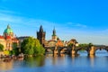 Pargue, view of the Lesser Bridge Tower and Charles Bridge (Karluv Most), Czech Republic. Royalty Free Stock Photo