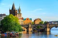 Pargue, view of the Lesser Bridge Tower and Charles Bridge (Karluv Most), Czech Republic. Royalty Free Stock Photo