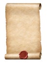 Parhment scroll with red wax royal seal 3d illustration Royalty Free Stock Photo