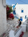 A woman with a camera Parikia., Parikia, Paros Island, Greece