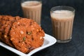 Parippu vada with Indian milk tea or Chai , Kerala Snacks popular deep fried Indian snack