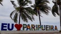 Paripueira beach postcard and signboard, in Maceio, Alagoas, Brazil