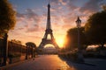 Paris aerial panorama with river Seine and Eiffel tower France, buildings and landmarks with sunset sky background Royalty Free Stock Photo