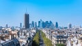 Paris, aerial view of La Defense and the avenue des Ternes