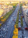 Paris aerial view from Triumphal Arch on Champs Elysees