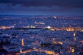 Paris aerial view at twilight with rooftops, Jardins des Tuileries and Montmartre SacrÃÂ©-Coeur. France Royalty Free Stock Photo