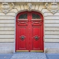 Paris, an ancient wooden door, beautiful facade Royalty Free Stock Photo