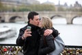 PARIS, APRIL 27: Romantic couple take a pic in Paris on 27 Apri