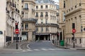 Paris street during morning architecture balconies windows and details in French city architectural art in Europe Royalty Free Stock Photo