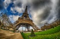 Paris. Beautiful wide angle view of Eiffel Tower in winter season Royalty Free Stock Photo