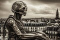 Paris Biomechanical town that blend human physiques with machines illustration generative ai