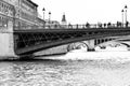Paris in black & white. Sailing on the river Seine under the bridges of the city Royalty Free Stock Photo