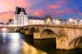 Paris - bridge Royal and Louvre palace Royalty Free Stock Photo