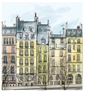 Paris buildings facades in a watercolor painting style