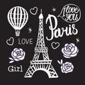 Paris card. Eiffel Tower and Balloon hand drawing.