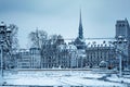 Paris cite district and streets covered with snow Royalty Free Stock Photo