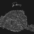 Paris city black and white map. Map of Paris France. Black and white poster with parisian street map. Paris map Royalty Free Stock Photo