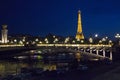 Paris city night lights. Bridge over the Seine Royalty Free Stock Photo