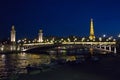 Paris city night lights. Bridge over the Seine Royalty Free Stock Photo