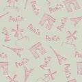 Paris city seamless pattern. Travel France tile background Royalty Free Stock Photo