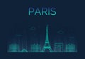 Paris City skyline detailed silhouette. Trendy Royalty Free Stock Photo