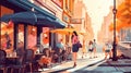 summer Paris city street cafe , people relaxing and walking on street ,pedestrian walk and sit in restaurant,urban lifestyle