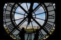Paris cityscape through the giant glass clock at the Musee d`Orsay