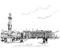 Paris cityscape vector drawing, famous Place de la Concorde, France capital hand drawn