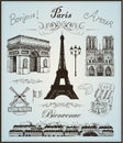 Paris collection elements vector hand drawn