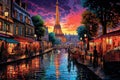 Paris colorful abstract expressionism acryl painting. AI generated