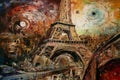 Paris colorful abstract expressionism acryl painting. AI generated Royalty Free Stock Photo