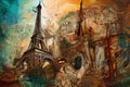 Paris colorful abstract expressionism acryl painting. AI generated Royalty Free Stock Photo