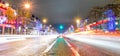 PARIS - DECEMBER 2012: Traffic along Champs Elysees at night in Royalty Free Stock Photo