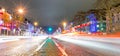 PARIS - DECEMBER 2012: Traffic along Champs Elysees at night in Royalty Free Stock Photo