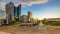 Paris Defense business district skyline and its office buildings at sunset timelapse. Paris, France