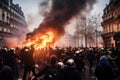 Paris demonstration chaos. Generate Ai Royalty Free Stock Photo