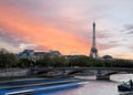 Paris with Eiffel Tower against colorful sunset in France Royalty Free Stock Photo